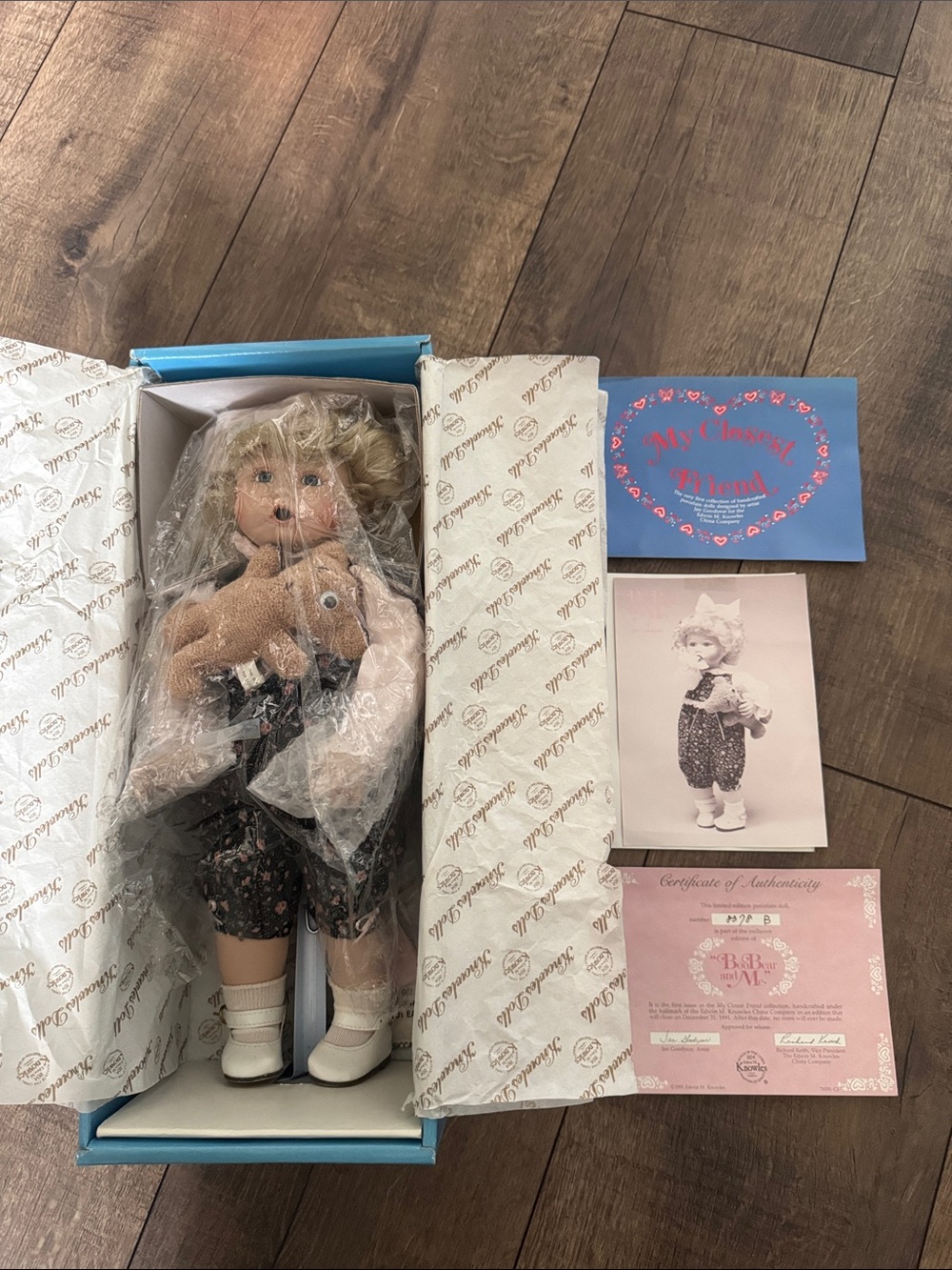 Vintage 1991 Knowles Boo Bear & Me Porcelain Doll Jan Goodyear Complete COA Box